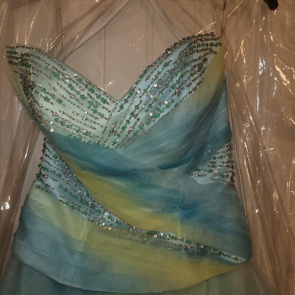 Size 6 Prom Dress by Tiffany Design Blue and Green